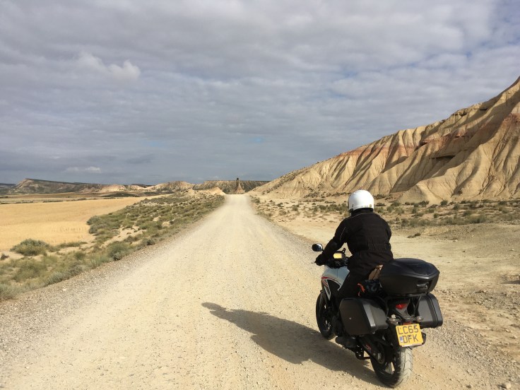 Riding the Bardenas Reales national park in Navarre, Spain.