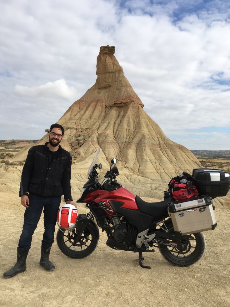 Riding the Bardenas Reales national park in Navarre, Spain.