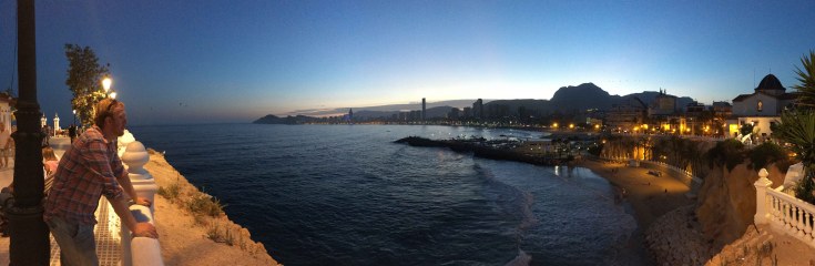 Taking a break from the bikes on a motorcycle tour in Spain.