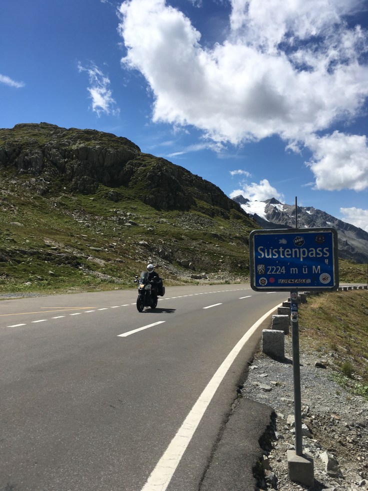 Motorcycle touring in the Alps - France, Switzerland and Italy. Cruising up the Sustenpass.
