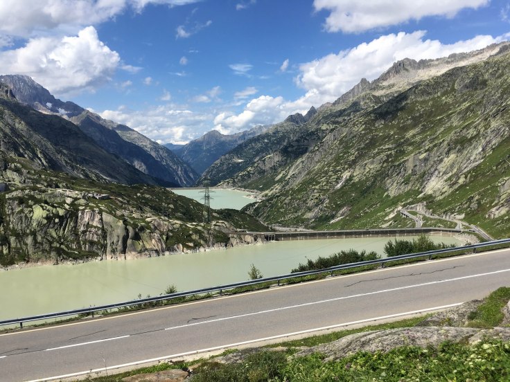 Motorcycle touring in the Alps - France, Switzerland and Italy. Mountain views.