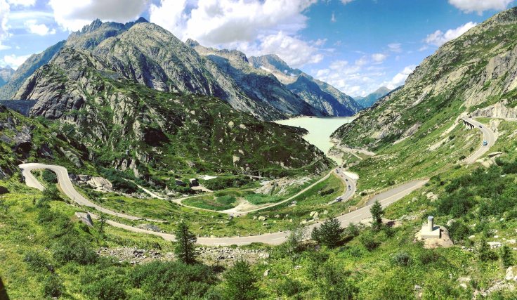 Motorcycling the Alps in France, Switzerland and Italy. Gorgeous views and incredible switchbacks.